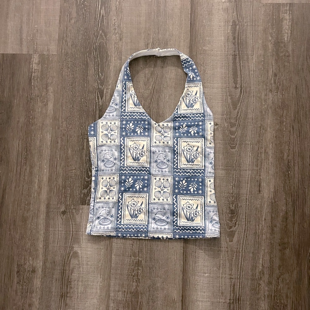 NWOT gorgeous boho floral multi-pattern halter top